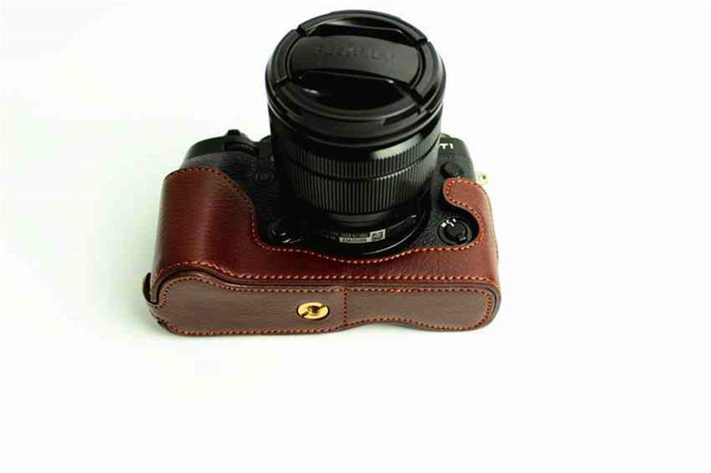 BolinUS XT1 Case, BolinUS Handmade Genuine Real Leather Half Camera Case Bag Cover for Fujifilm Fuji X-T1 XT1 Opening Version + Hand Strap -Coffee - Image 2